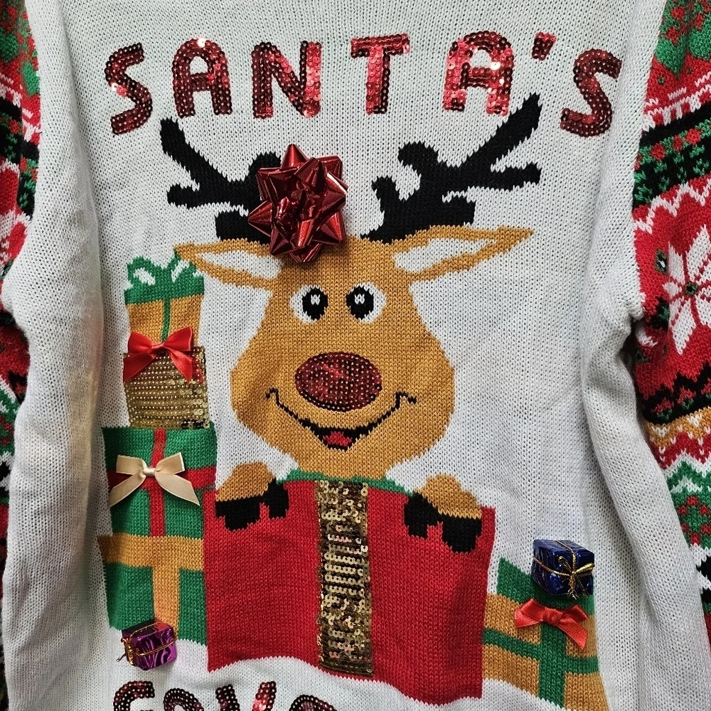 No Boundaries Santa's Favorite Red Sequin Ugly Sweater 100% Acrylic Sz XXXL